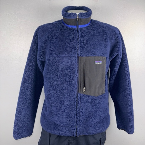 Vintage Patagonia Classic Retro-x Jacket Deep Pile Fleece Full Zip Navy Large